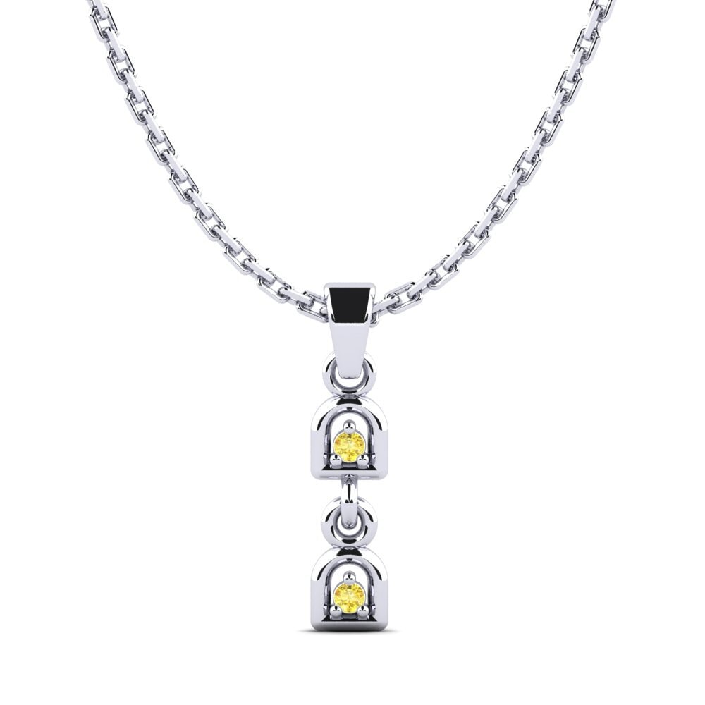 18k Oro Blanco Zafiro amarillo Colgante de Mujer Amplea