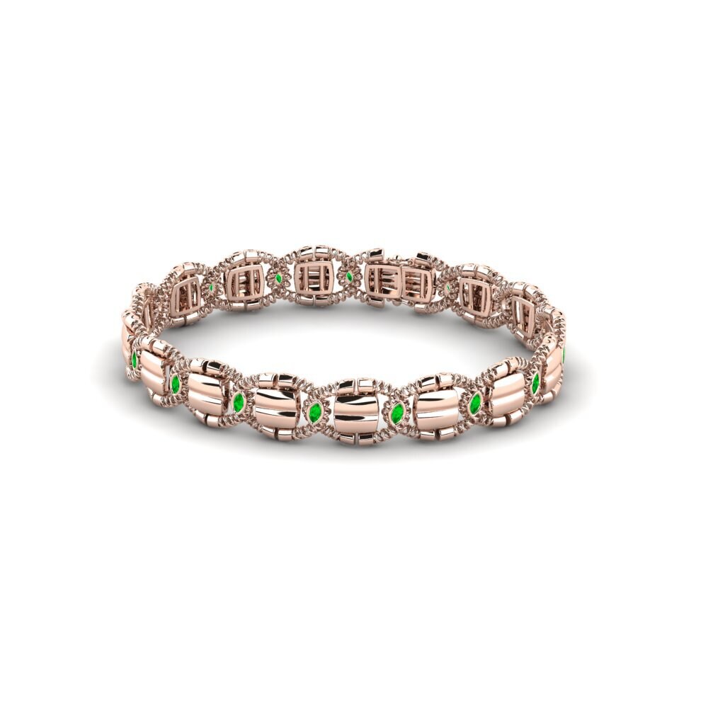 14ct Rose Gold Emerald Men's Bracelet Biliaire