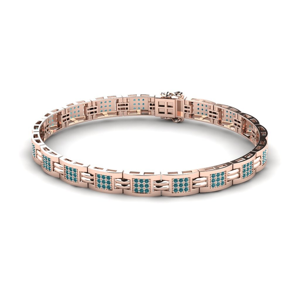 14ct Rose Gold Blue Diamond Men's Bracelet Breven