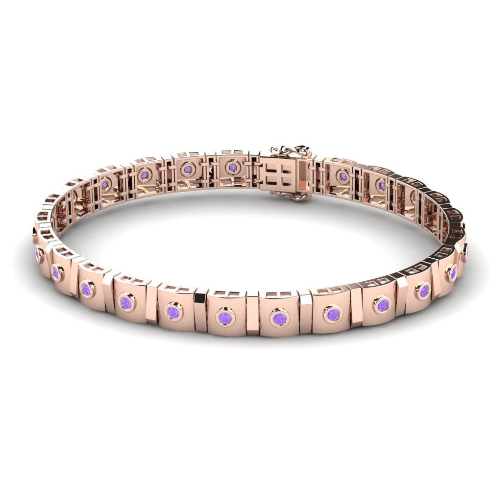14ct Rose Gold Amethyst Men's Bracelet Crescere