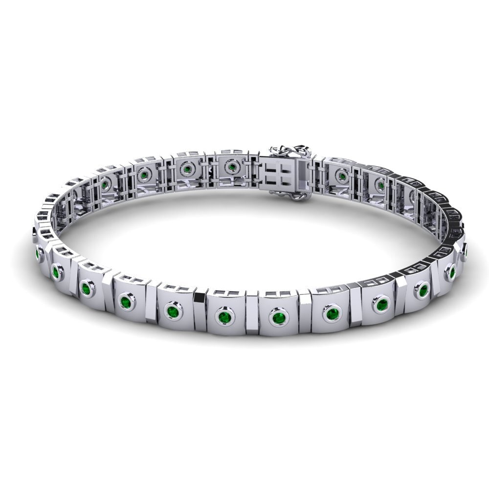 18ct White Gold Green Zirconia Men's Bracelet Crescere