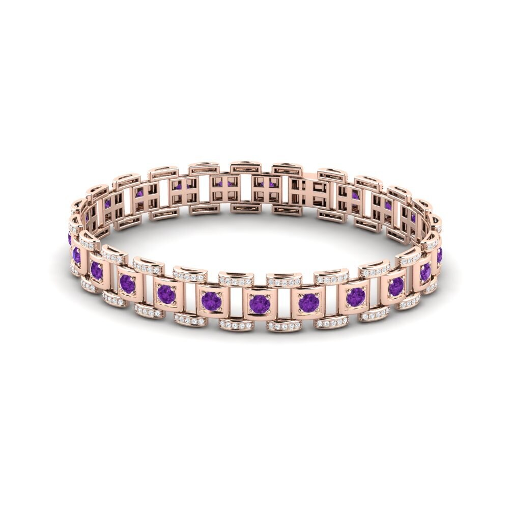 14ct Rose Gold Amethyst Men's Bracelet Diagnostic