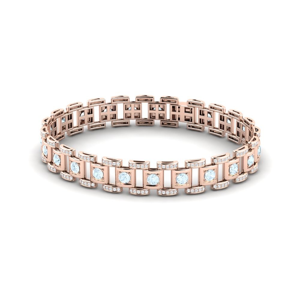 18ct Rose Gold Aquamarine Men's Bracelet Diagnostic