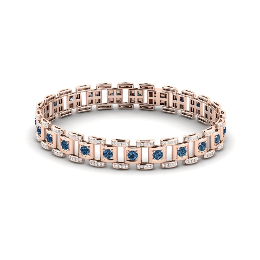 14ct Rose Gold Blue Diamond Men's Bracelet Diagnostic