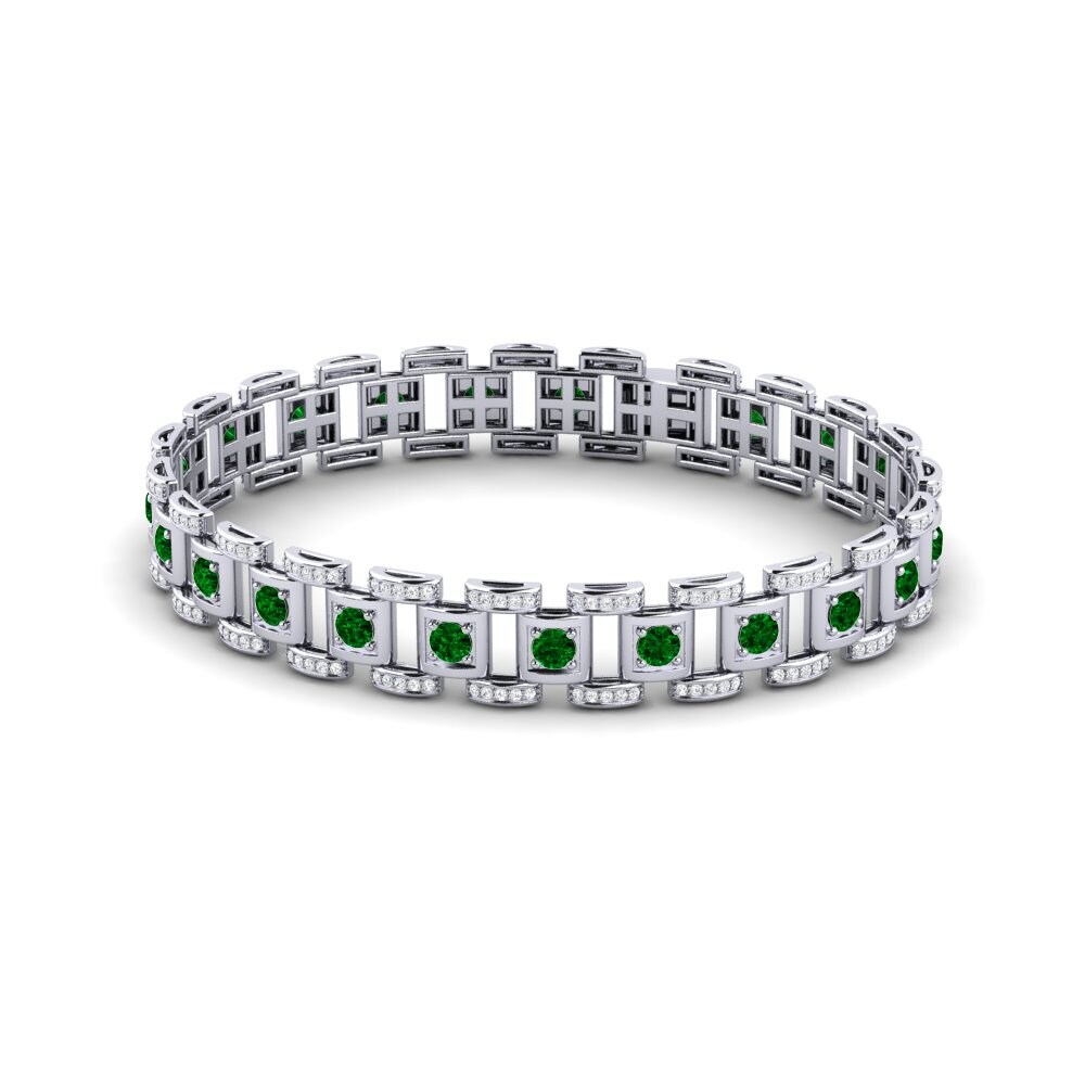 18ct White Gold Green Zirconia Men's Bracelet Diagnostic