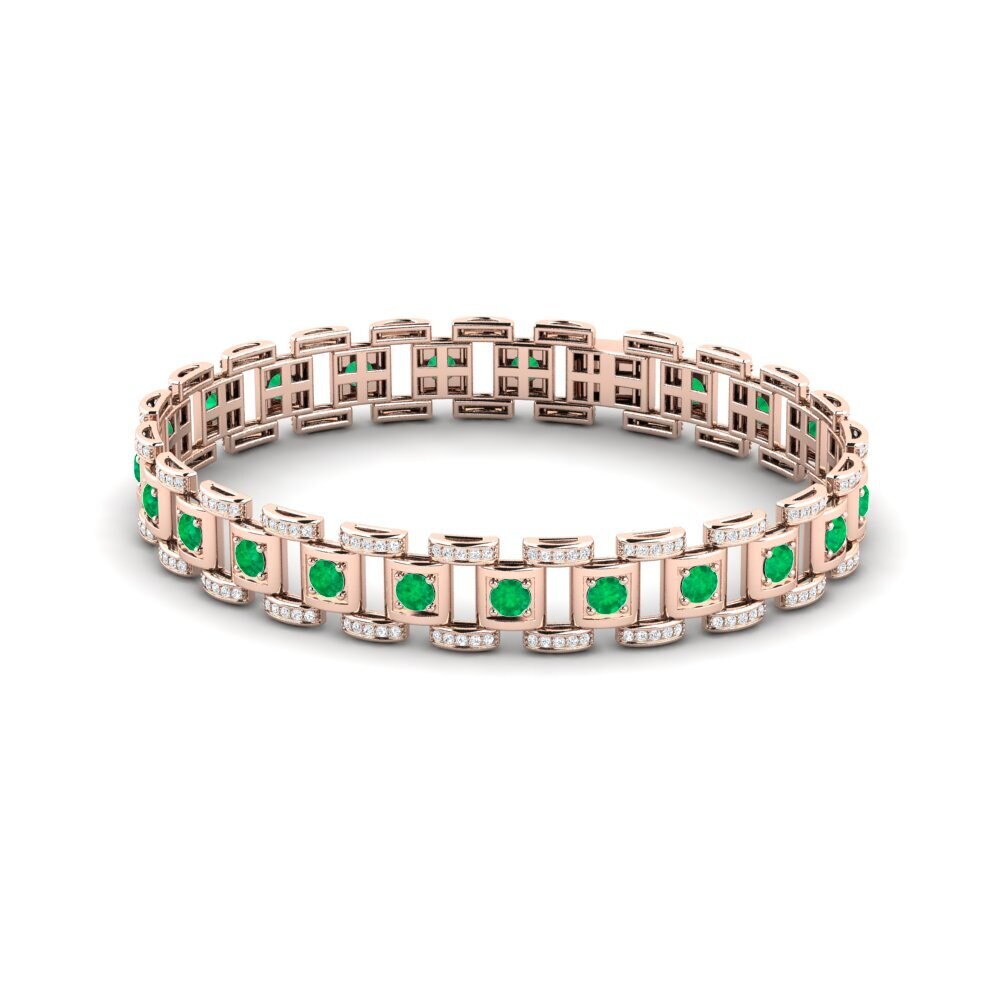 14ct Rose Gold Emerald Men's Bracelet Diagnostic