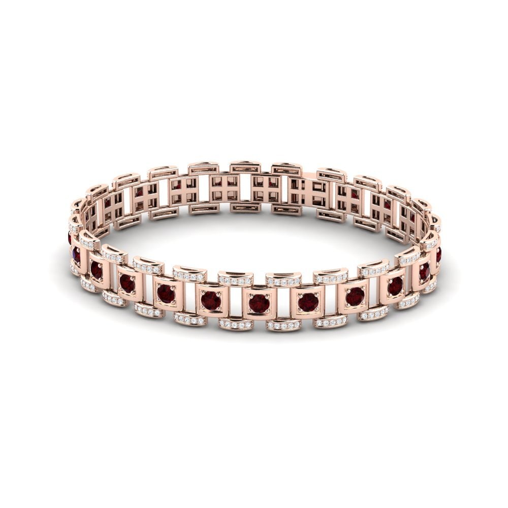 14ct Rose Gold Garnet Men's Bracelet Diagnostic