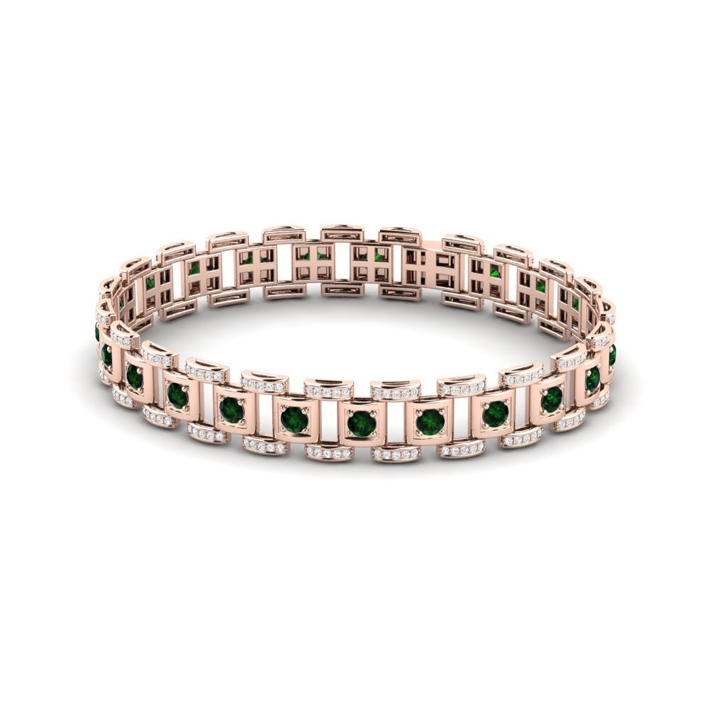 18ct Rose Gold Green Tourmaline Men's Bracelet Diagnostic