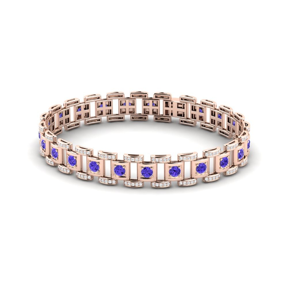 18ct Rose Gold Tanzanite Men's Bracelet Diagnostic