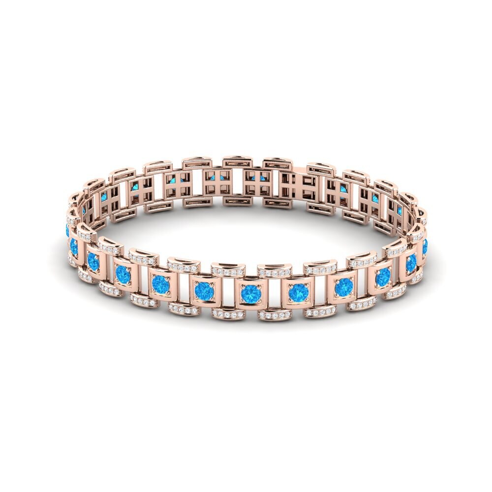 18ct Rose Gold Blue Topaz Men's Bracelet Diagnostic