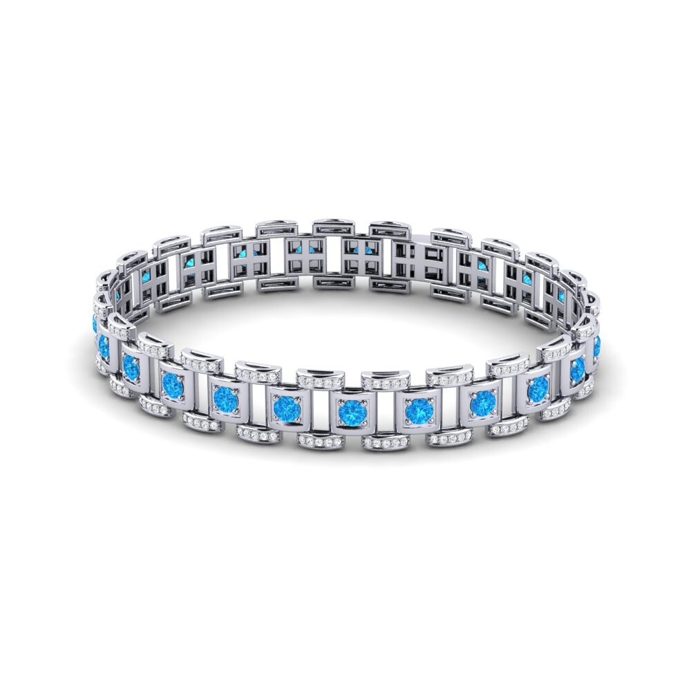 14ct White Gold Blue Topaz Men's Bracelet Diagnostic