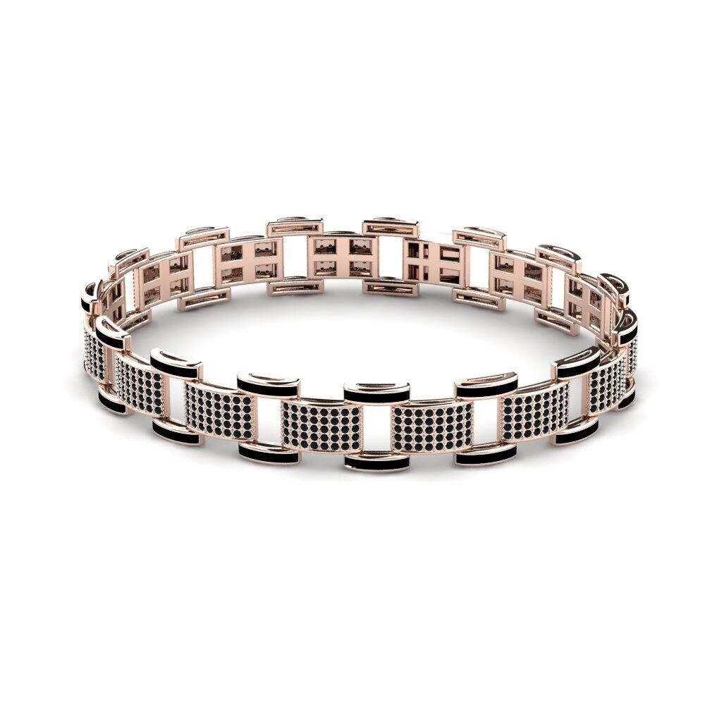 14ct Rose Gold Black Sapphire Men's Bracelet Diagonal