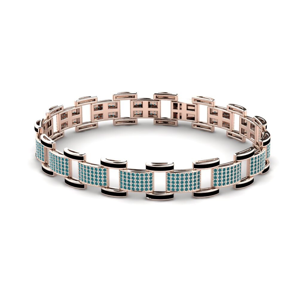 14ct Rose Gold Blue Diamond Men's Bracelet Diagonal