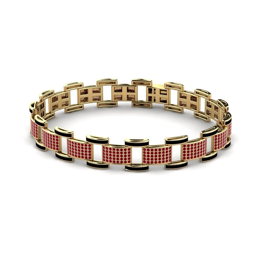 9ct Yellow Gold Red Zirconia Men's Bracelet Diagonal