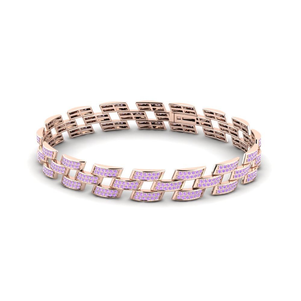 14ct Rose Gold Amethyst Men's Bracelet Diamante