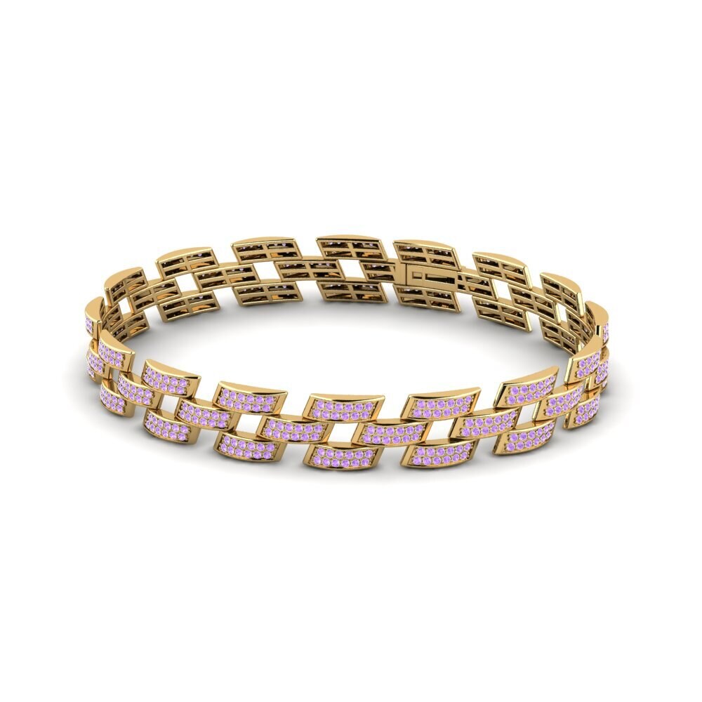 18ct Yellow Gold Amethyst Men's Bracelet Diamante