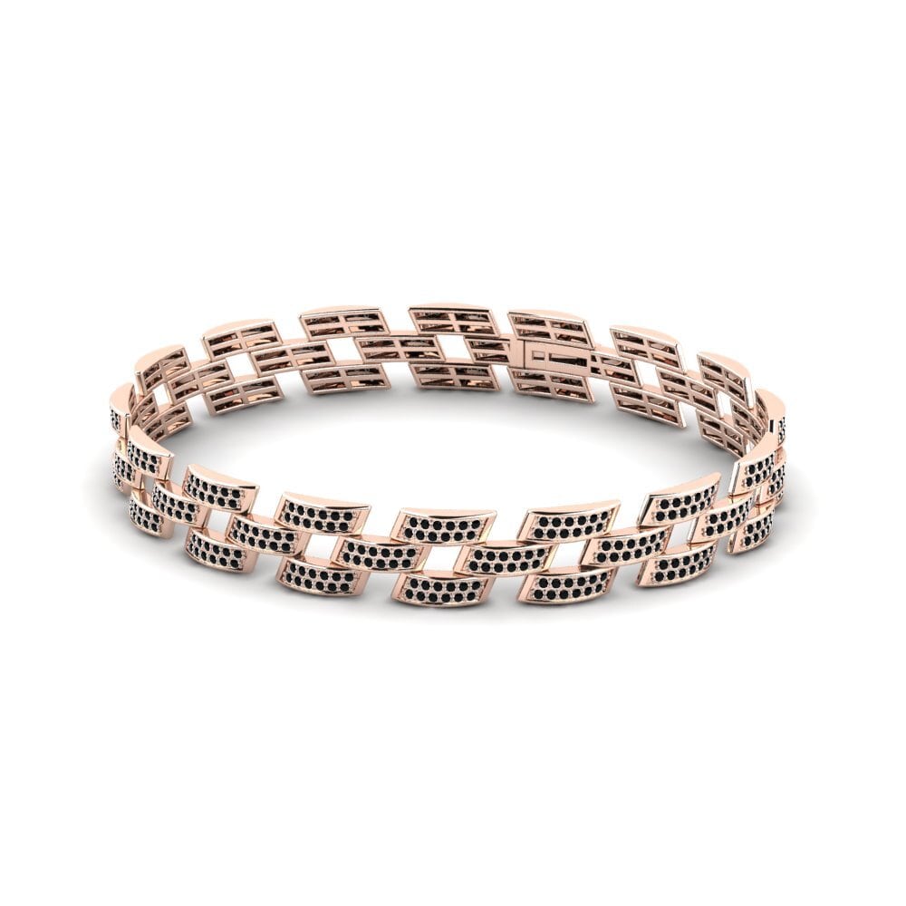 14ct Rose Gold Black Sapphire Men's Bracelet Diamante