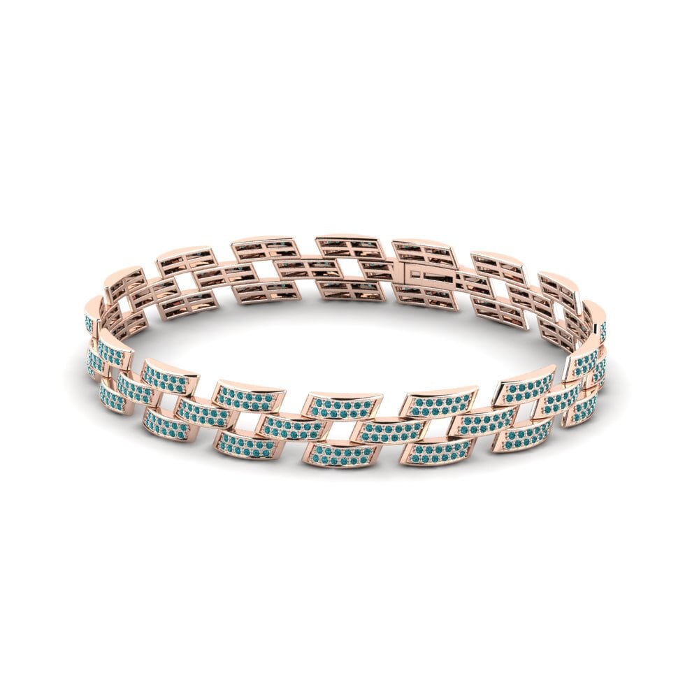 14ct Rose Gold Blue Diamond Men's Bracelet Diamante
