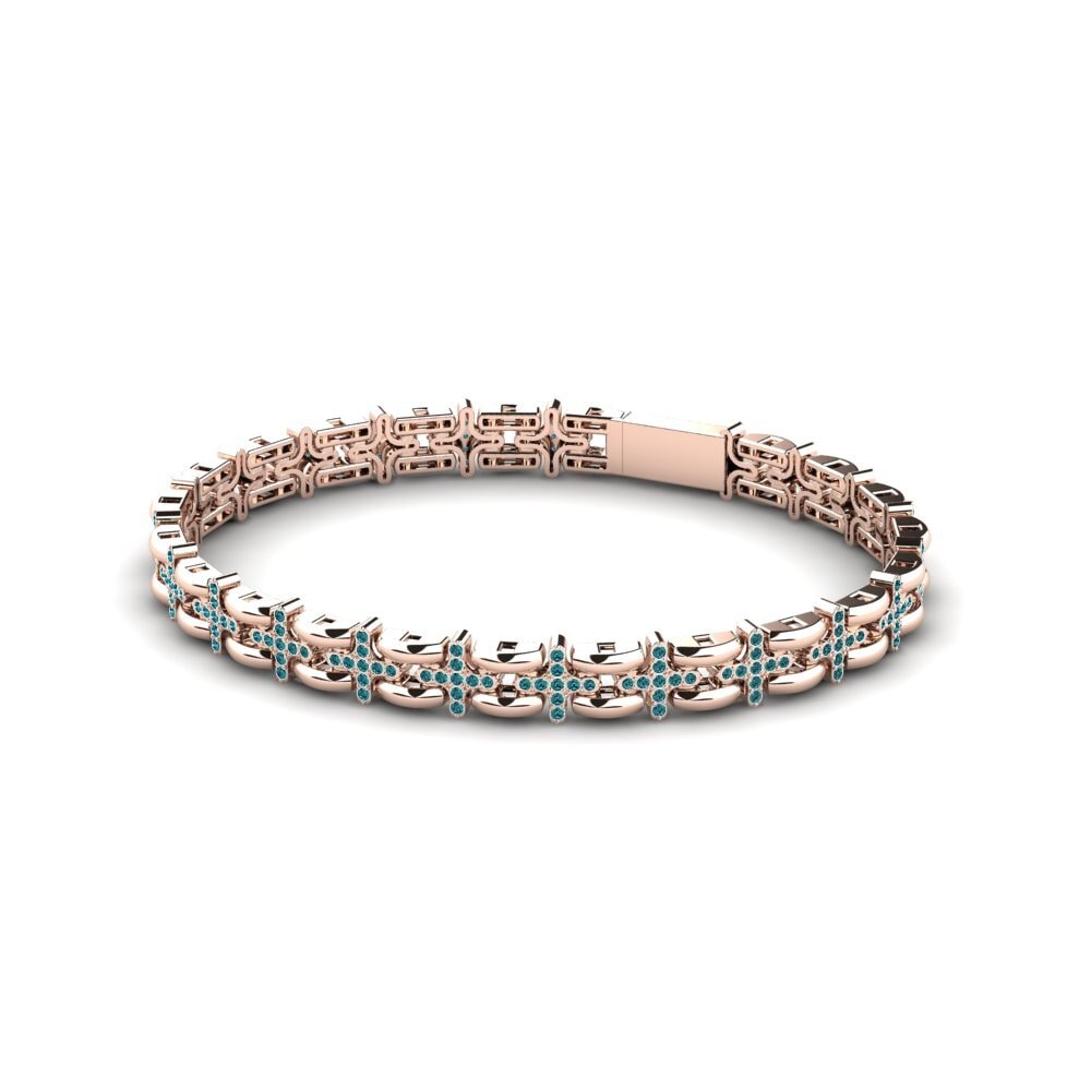 14ct Rose Gold Blue Diamond Men's Bracelet Esso