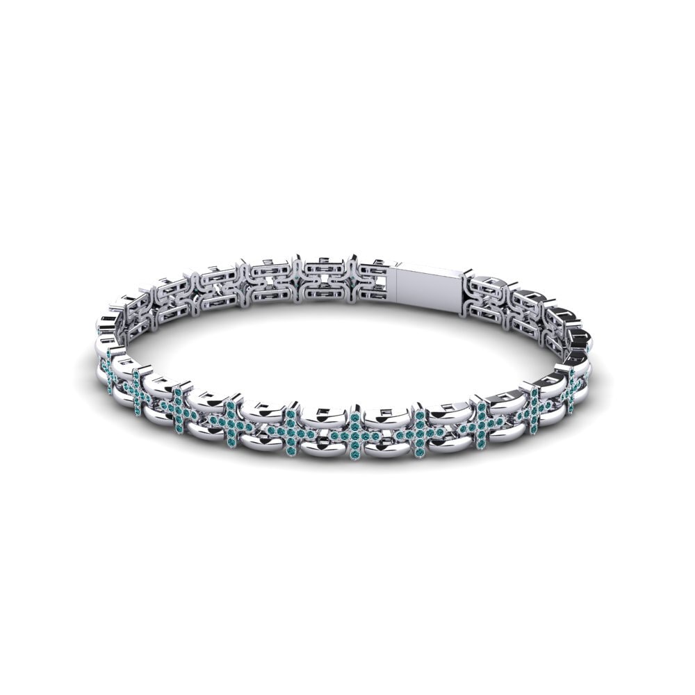 18k Oro Blanco Diamante Azul Pulsera para hombre Esso