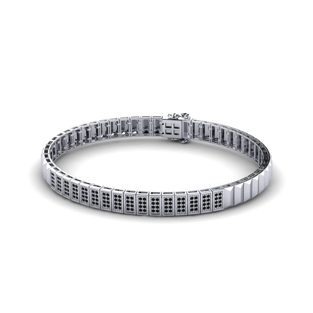 18ct White Gold Black Sapphire Men's Bracelet Grangont