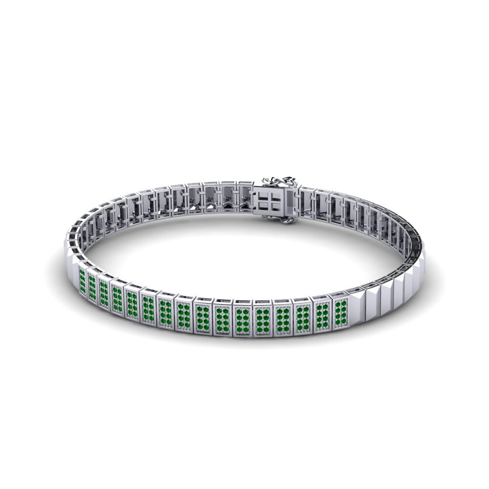 18ct White Gold Green Zirconia Men's Bracelet Grangont