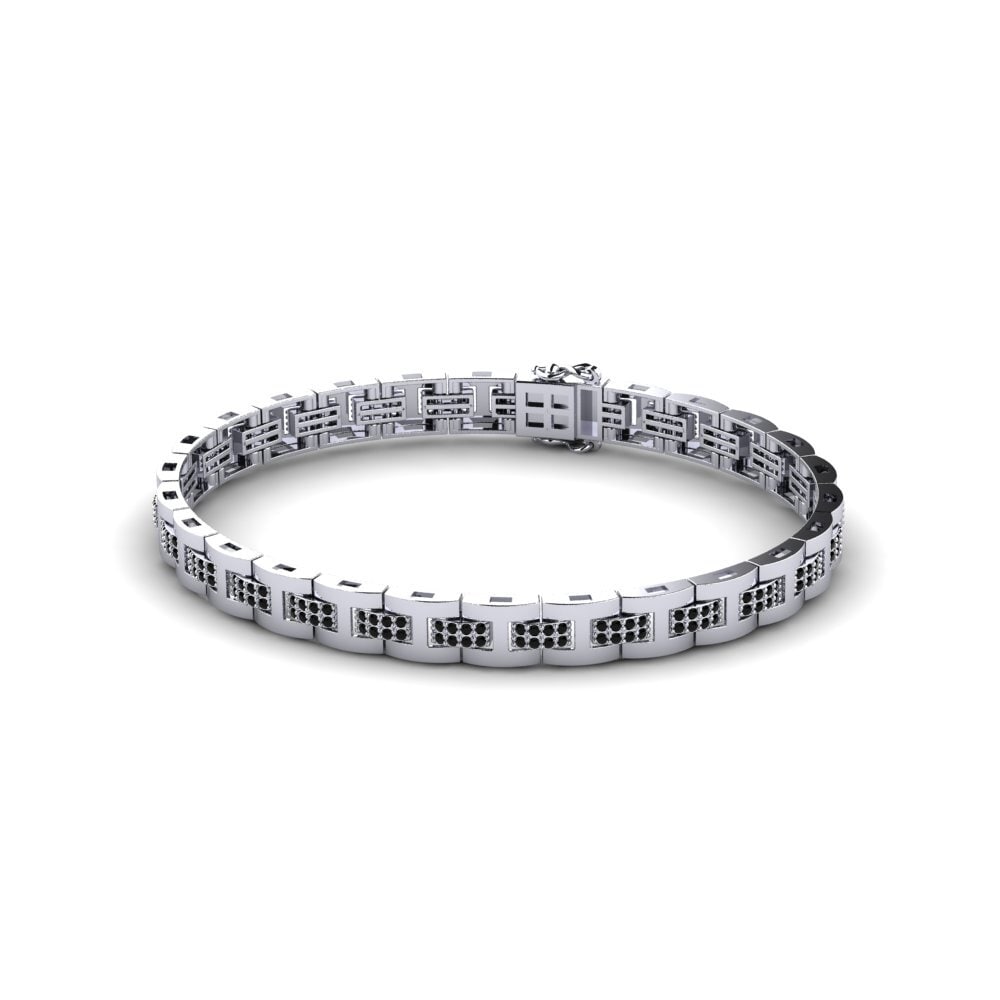 18ct White Gold Black Sapphire Men's Bracelet Holanset