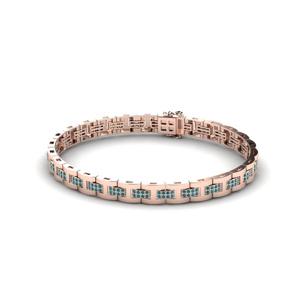 14ct Rose Gold Blue Diamond Men's Bracelet Holanset