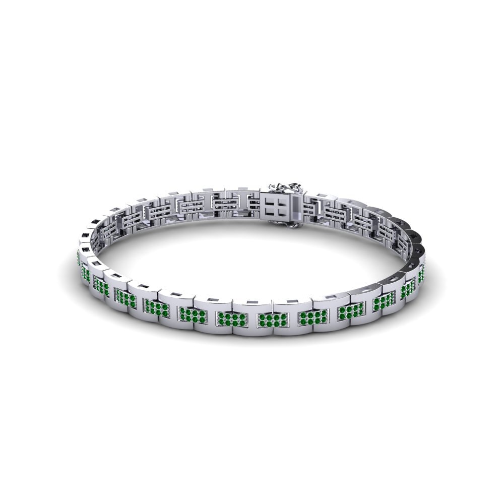 18ct White Gold Green Zirconia Men's Bracelet Holanset