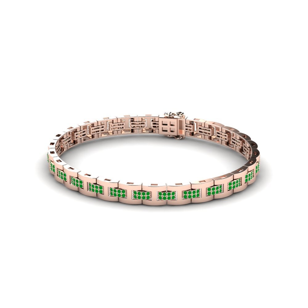 14ct Rose Gold Emerald Men's Bracelet Holanset