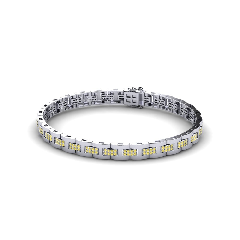 18ct White Gold Yellow Sapphire Men's Bracelet Holanset