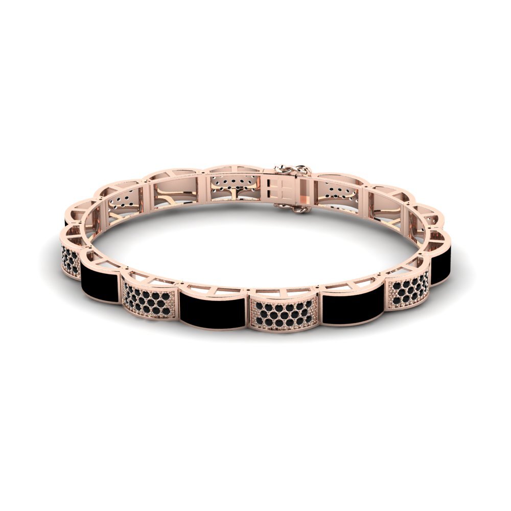 14ct Rose Gold Black Sapphire Men's Bracelet Leggere