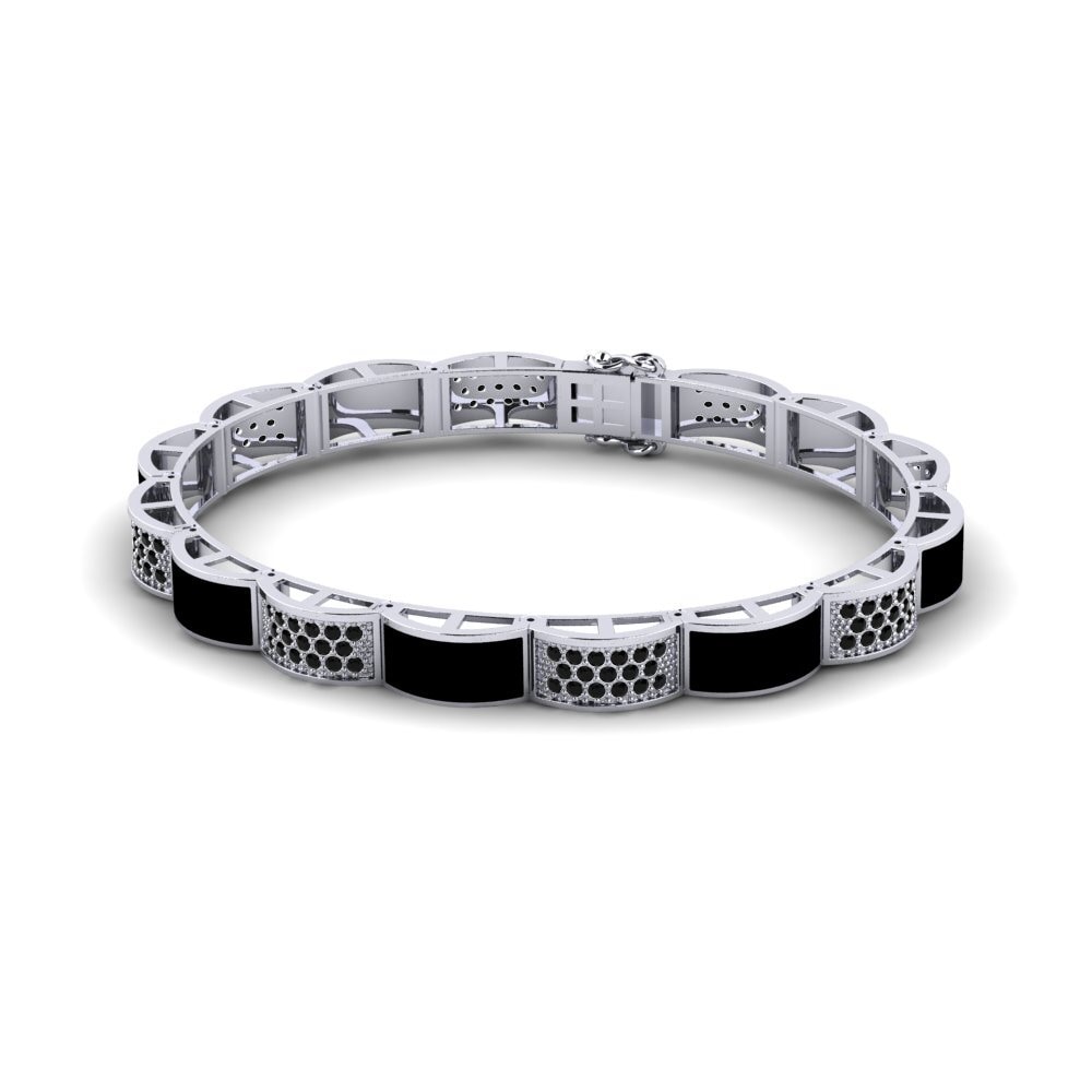 18ct White Gold Black Sapphire Men's Bracelet Leggere