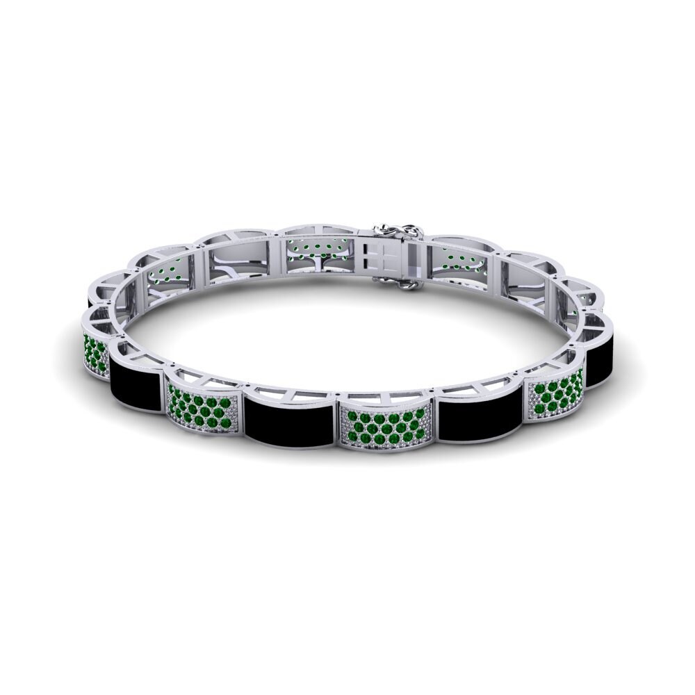 18ct White Gold Green Zirconia Men's Bracelet Leggere