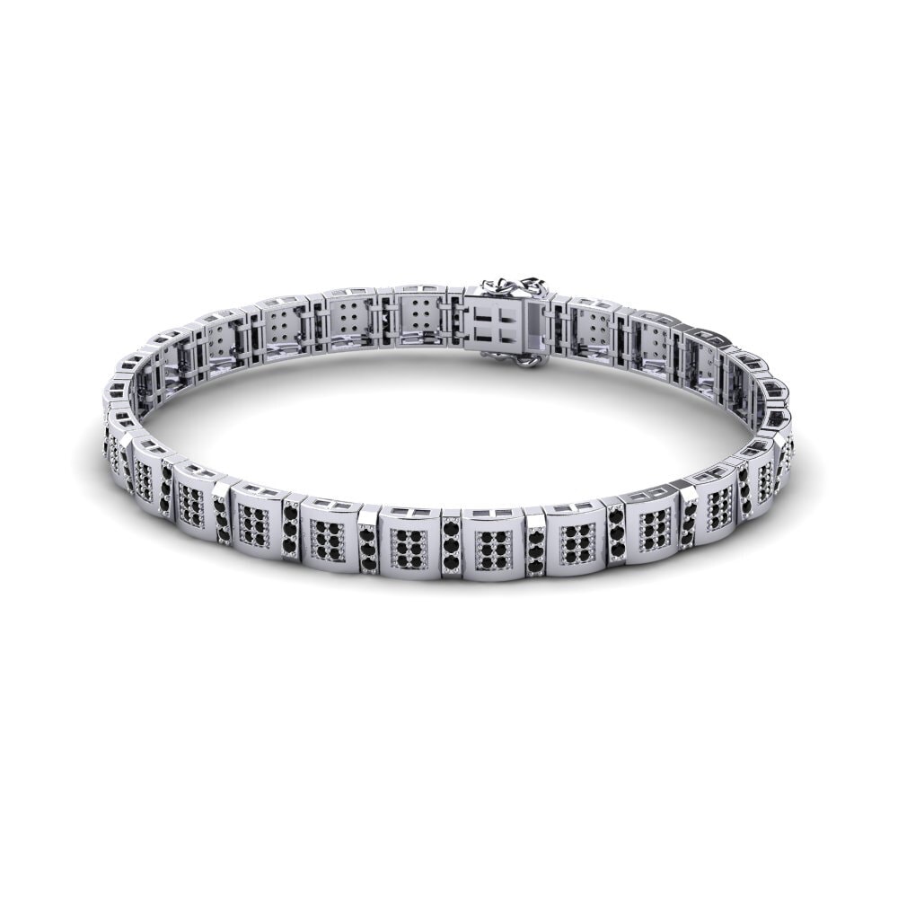 18ct White Gold Black Sapphire Men's Bracelet Misuraren
