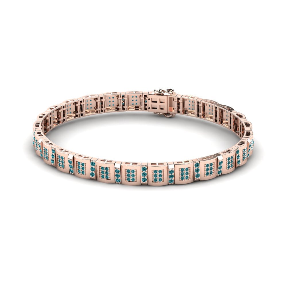 14ct Rose Gold Blue Diamond Men's Bracelet Misuraren