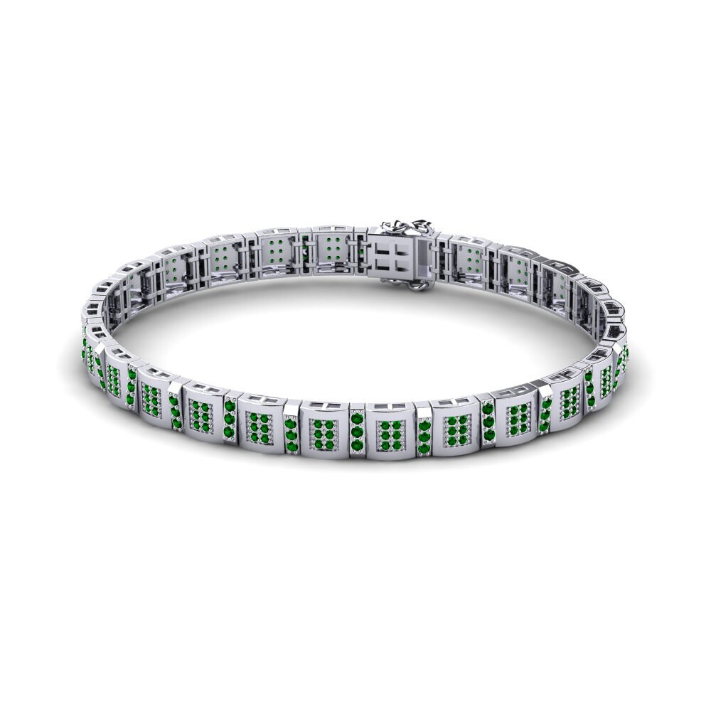 18ct White Gold Green Zirconia Men's Bracelet Misuraren