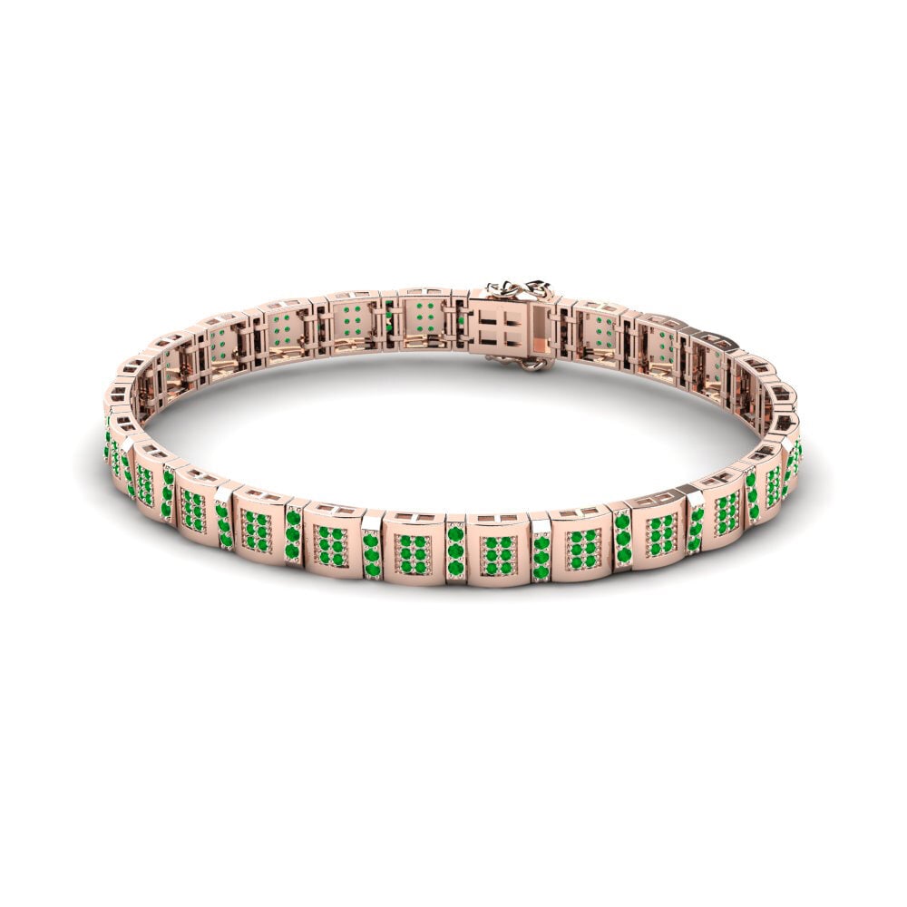 14ct Rose Gold Emerald Men's Bracelet Misuraren