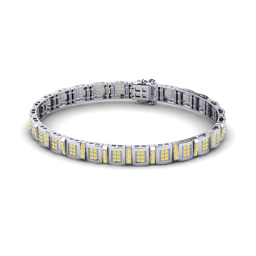 18ct White Gold Yellow Sapphire Men's Bracelet Misuraren