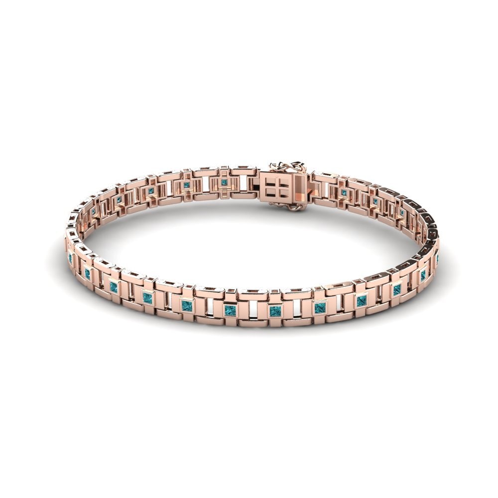 14ct Rose Gold Blue Diamond Men's Bracelet Negozio