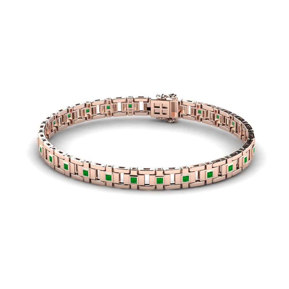 14ct Rose Gold Emerald Men's Bracelet Negozio