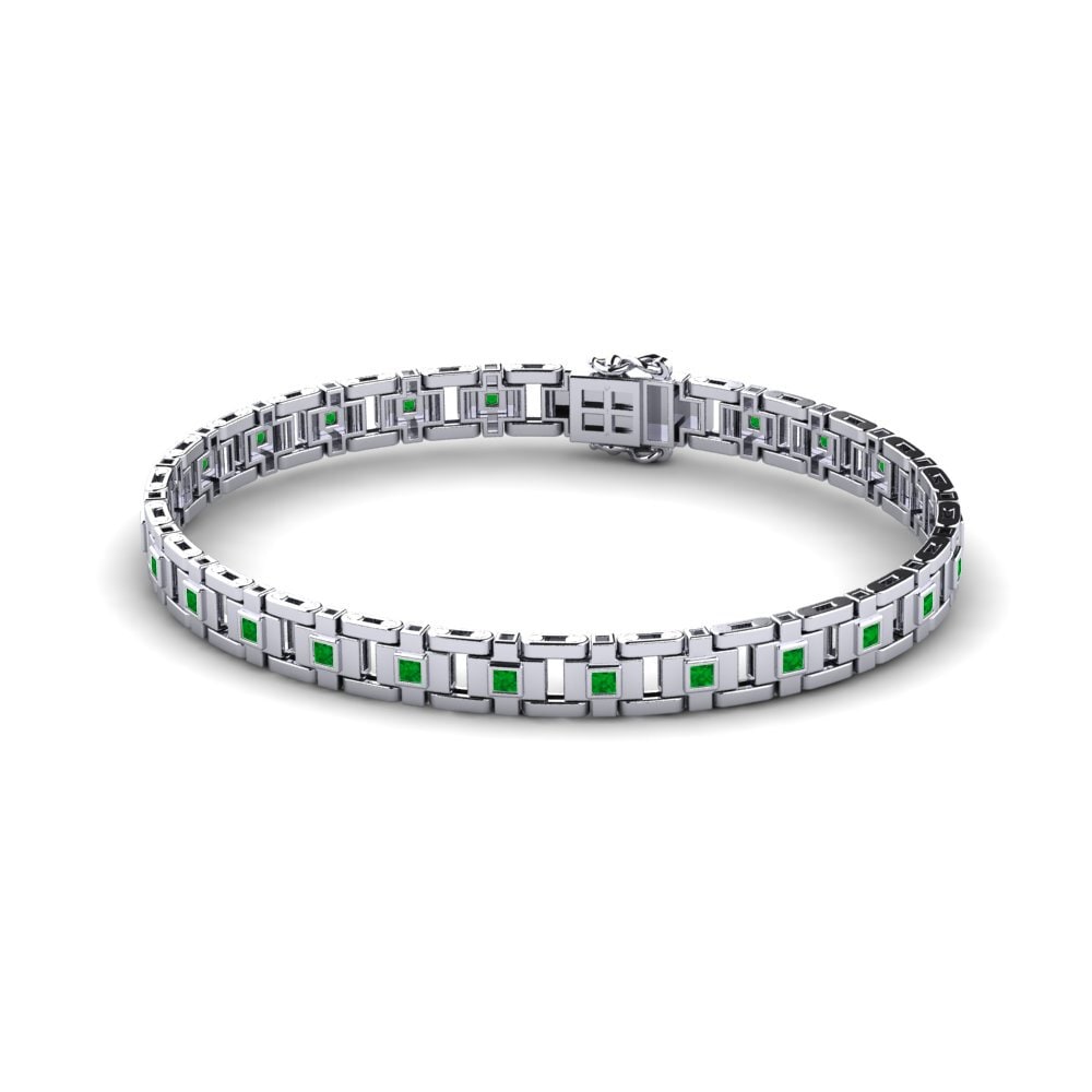 9ct White Gold Emerald Men's Bracelet Negozio