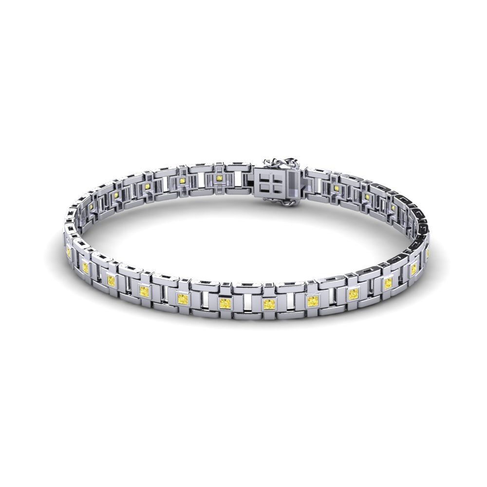 18ct White Gold Yellow Sapphire Men's Bracelet Negozio