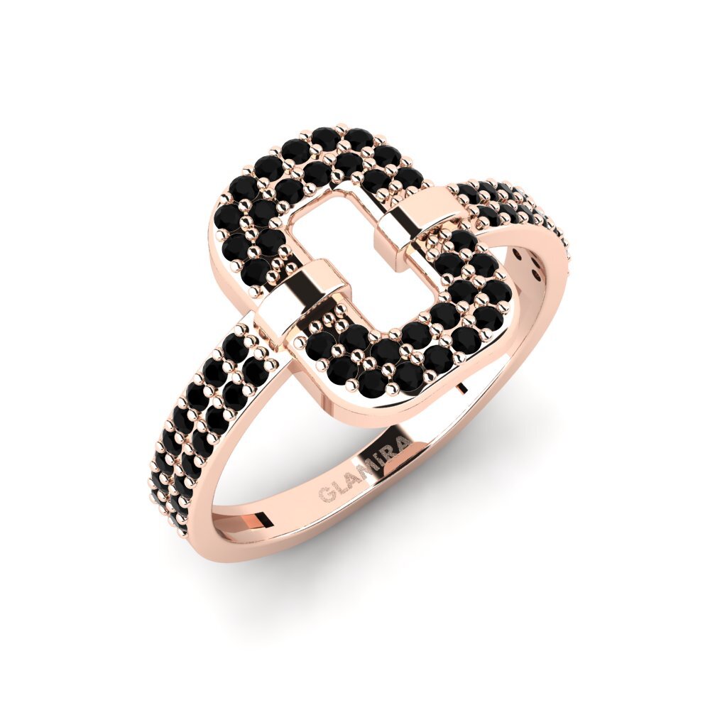 14k Oro Rosa Ónix Negro Anillo Sentido