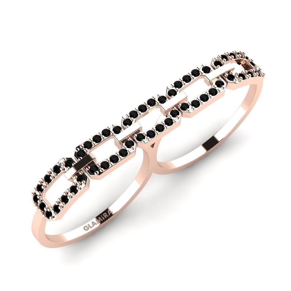 14k Oro Rosa Ónix Negro Anillo Ajaib