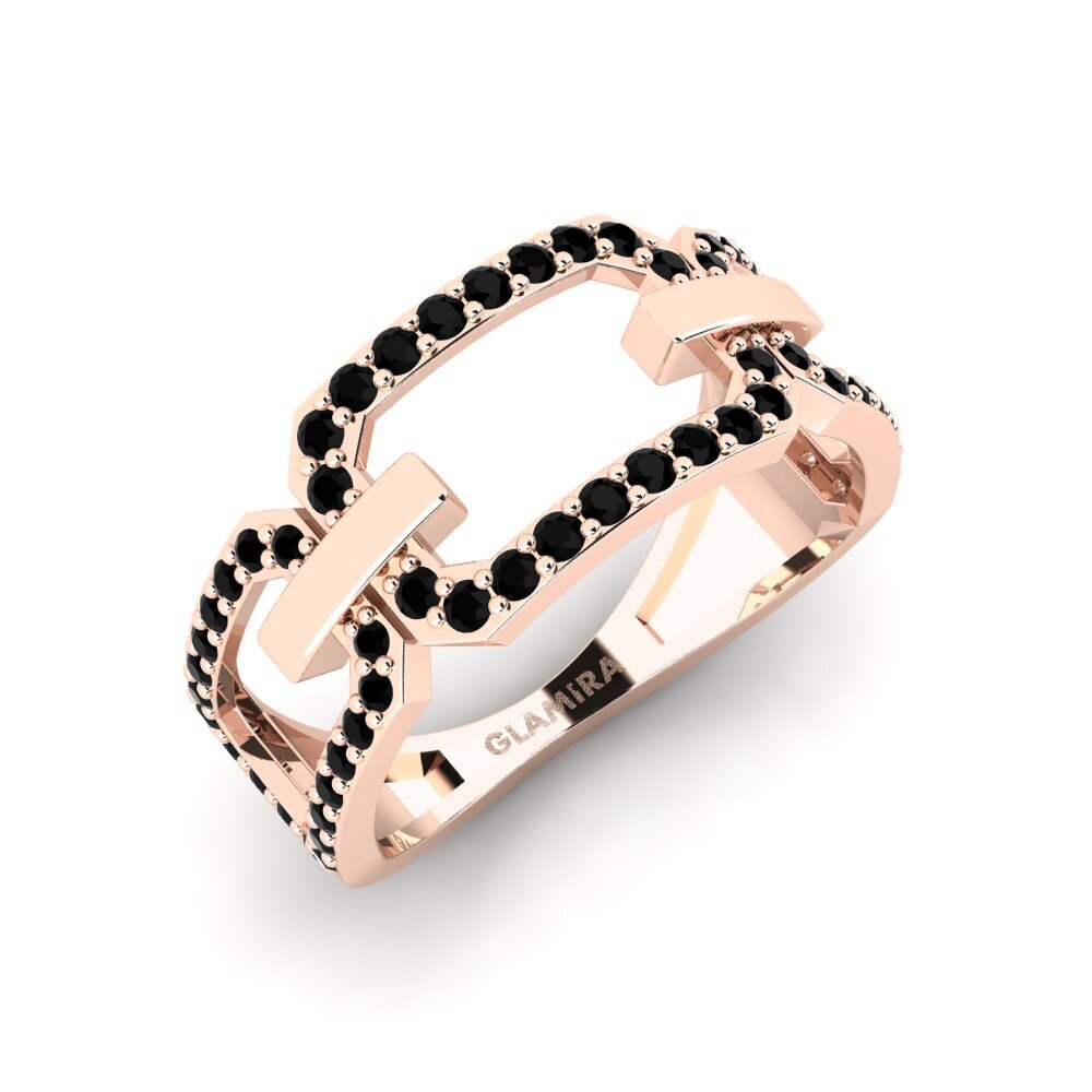 14k Oro Rosa Ónix Negro Anillo Ensemble