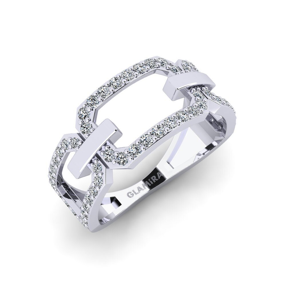 14k Oro Blanco Circonita Anillo Ensemble