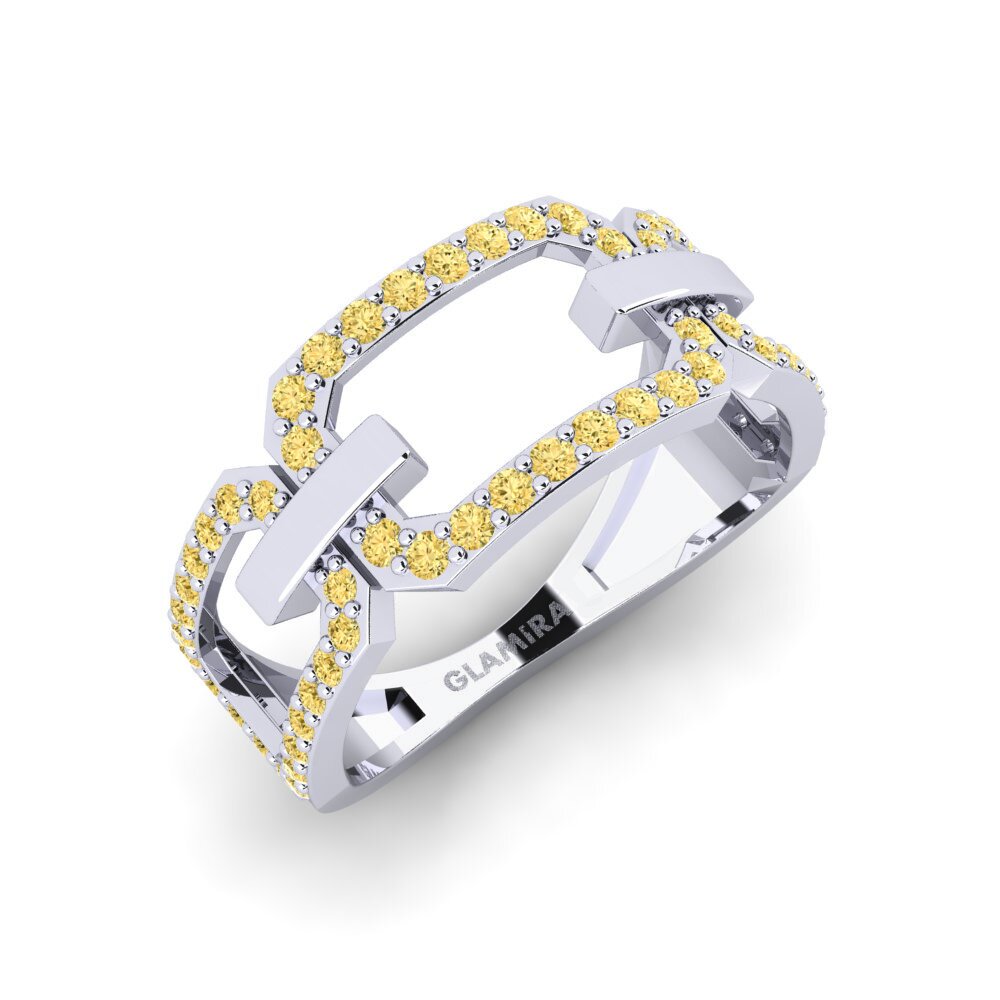Plata 925 Diamante Amarillo Anillo Ensemble