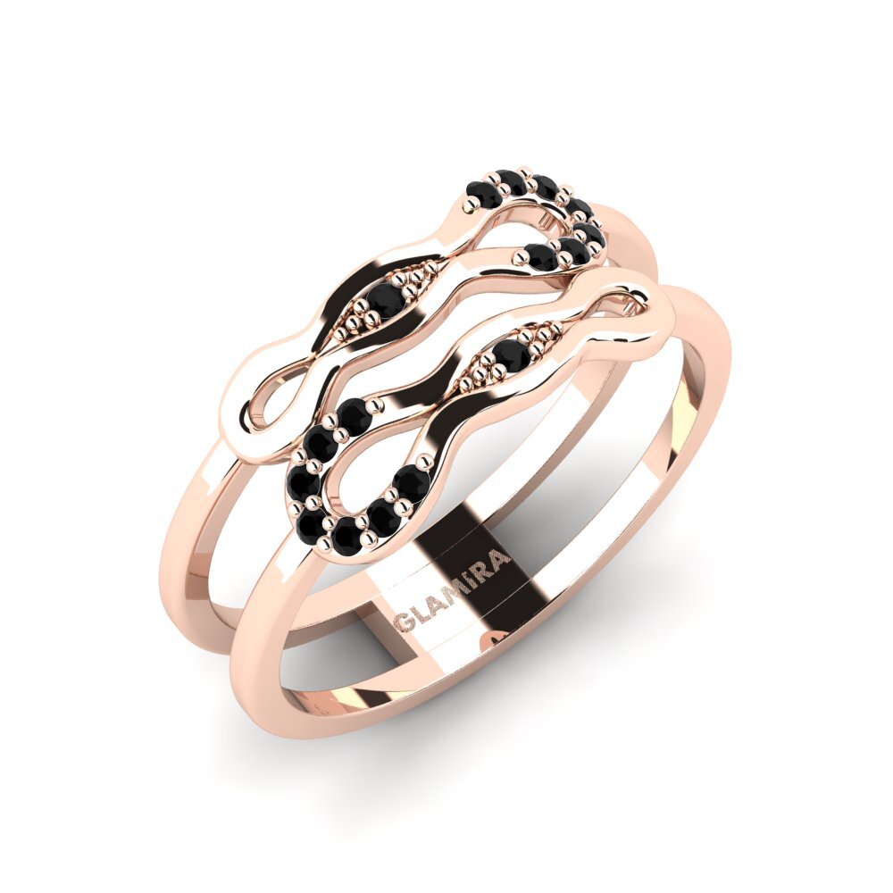 14k Oro Rosa Ónix Negro Anillo Indimuki