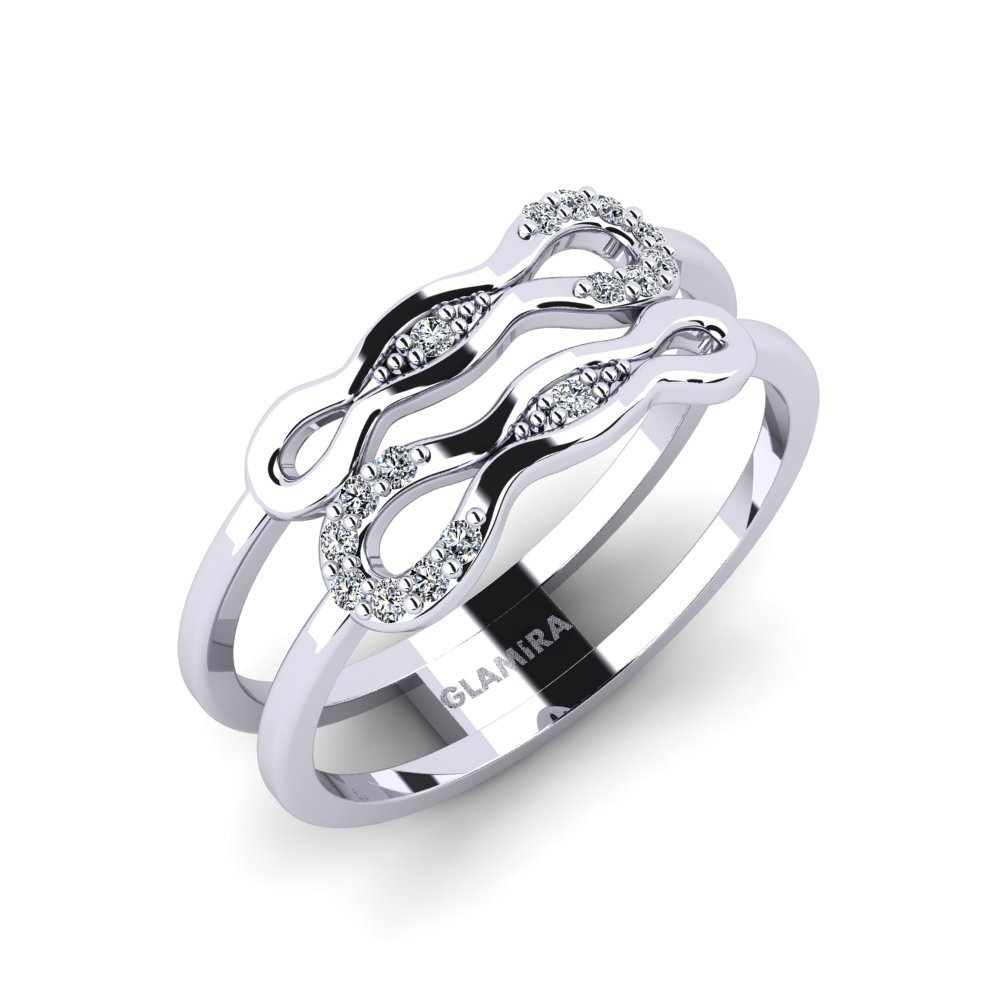 14k Oro Blanco Circonita Anillo Indimuki